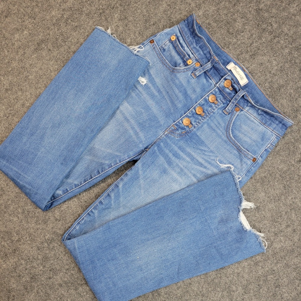 Madewell Jeans Womens 24 Blue Denim Distressed Cali Demi Boot Raw Hem Button Fly